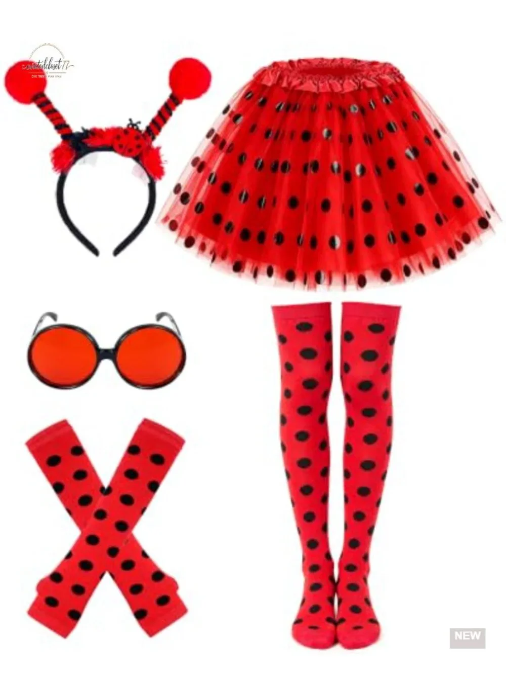 Ladybug Costume 5-Piece Set Halloween Tutu Antenna Headband